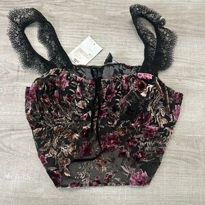 Pink red and black velvet Floral top size medium